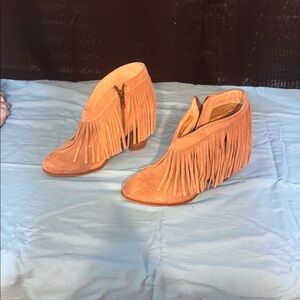Ariat Tan Ankle Boots with Fringe Detail